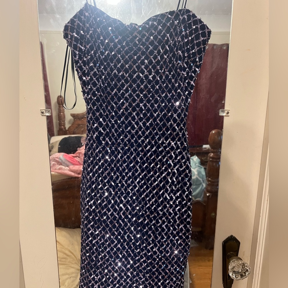 Navy Blue Windsor Sequin Strappy Short Dress